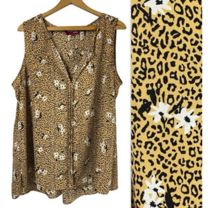 Leopard Tunic Tank Top 2X Womens Floral V Neck Chiffon Boho Romantic Festival